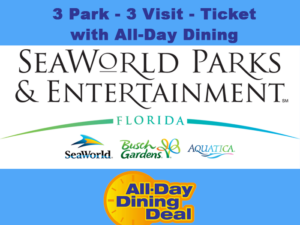 SeaWorld Orlando - 3 Park - 3 Visit Ticket + All Day Dining