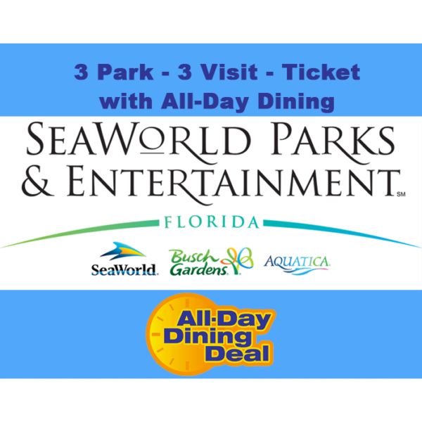 SeaWorld Orlando - 3 Park - 3 Visit Ticket + All Day Dining